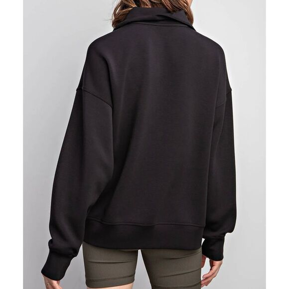 Rae Mode Black Half Zip Ribbed Pullover Sweatshirt Women’s Size Small Oversized - Picture 2 of 6